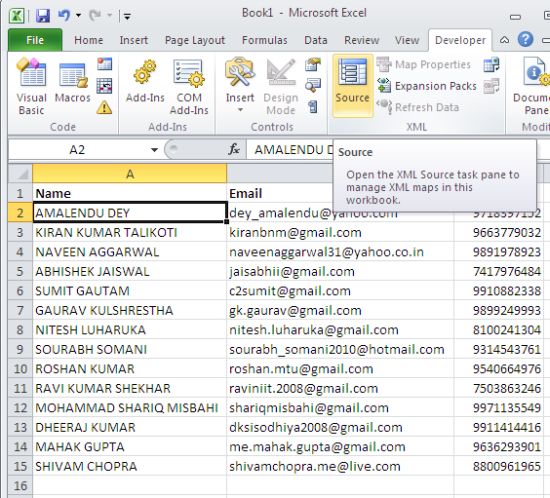 source task panel in excel